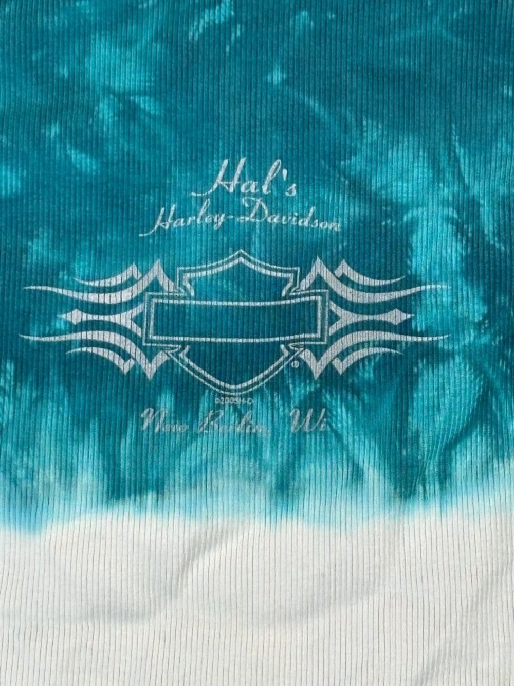 Harley-Davidson Womens Medium Tank Top Teal White Tie-Dye Ribbed Hals New Berlin - Picture 6 of 8
